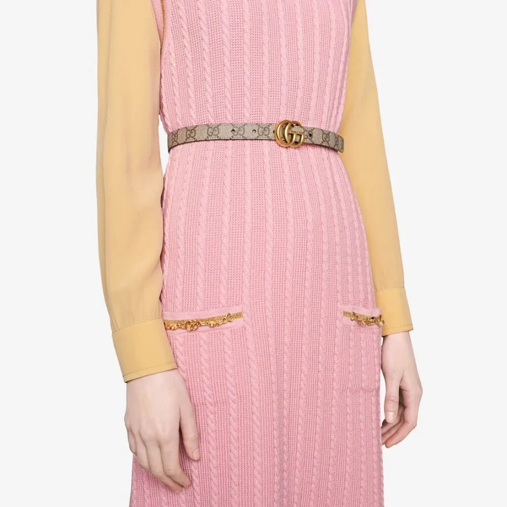 NEW GUCCI GG Supreme Canvas Peach Leather Marmont Reversible Belt Size 90 / 36